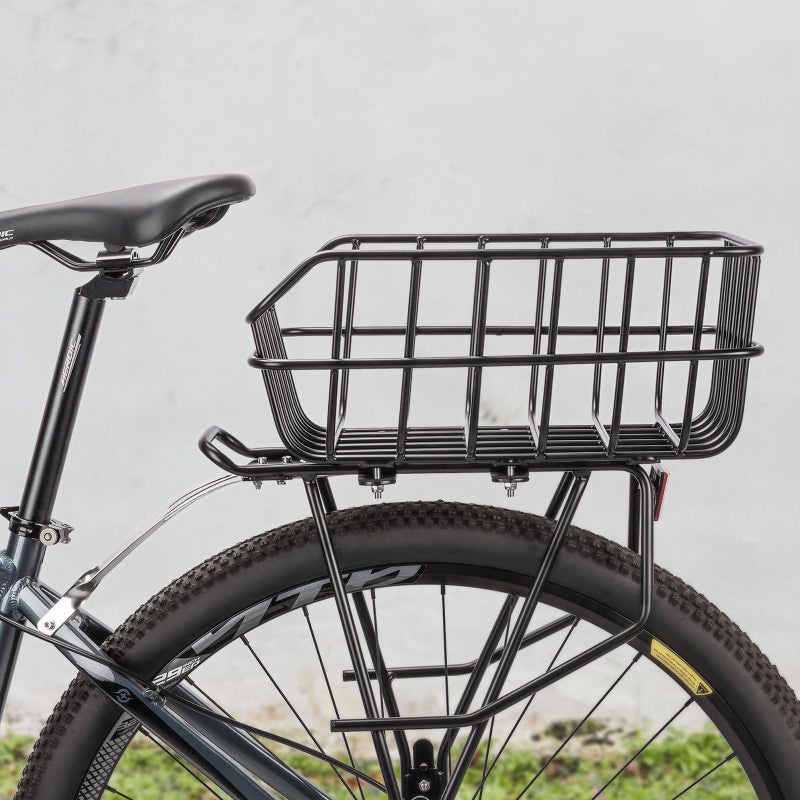 CXWXC Rear Bike Basket - Bicycle Rear Basket with Cargo Net and Waterproof Cover - Rear Mount Aluminium Bike Basket Large Capacity - Image 2