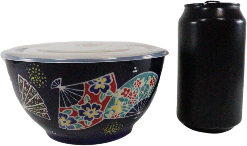 Ebros Gift Ebros Pack Of 2 Ceramic Lunch or Dinner Food Bowls With Airtight Storage Lid 6Dia 3 Cups Size Take Out To Go Diet Meal Planning Refrigerator Microwave Dishwasher Safe Colorful Oriental Fans - Image 4