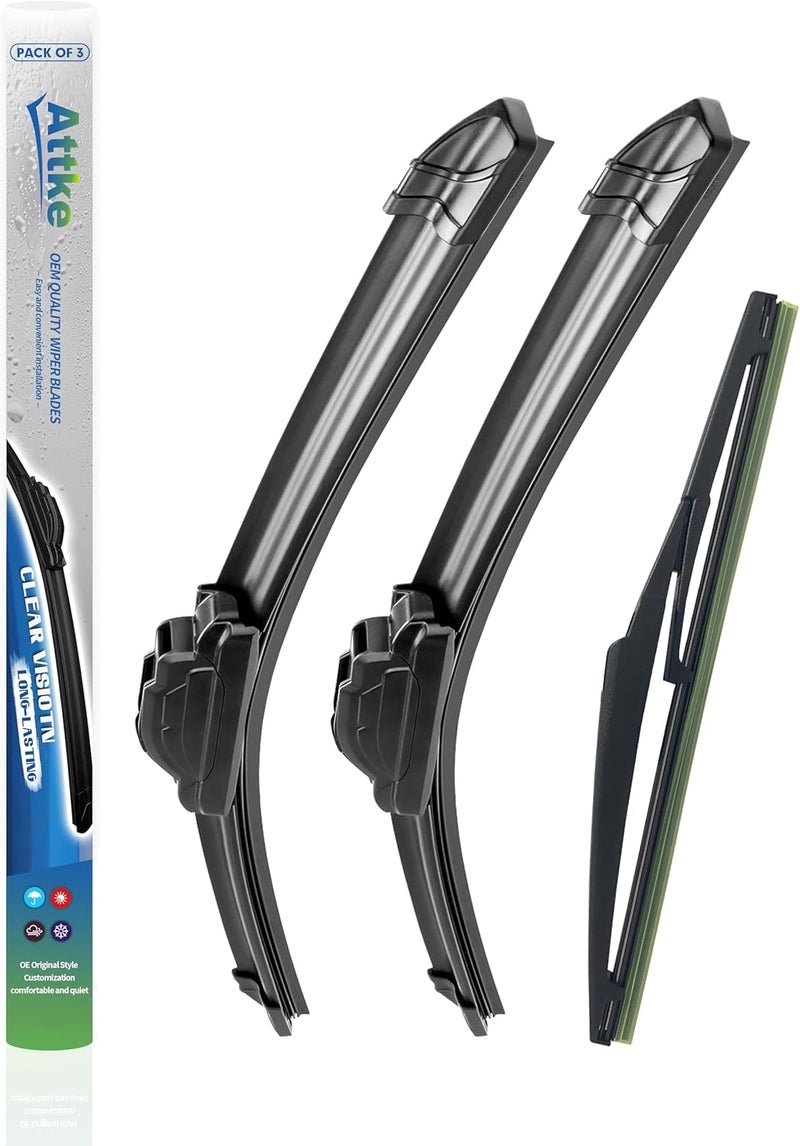 ATTKE 3 Wiper Blades 26" + 16" Front Wiper + 14" Rear Wiper Blades for 2007-2012 Mazda CX-7, 2016-2021 Hyundai Tucson OE Original Quality (Pack of 3) - Image 1
