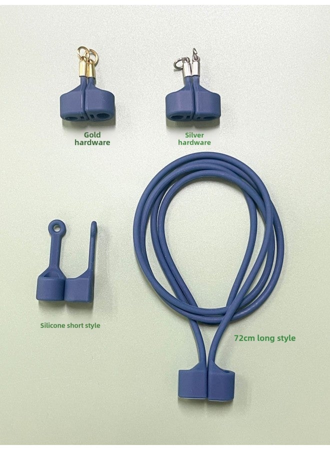 For Apple AirPods234 Generation Huawei Xiaomi Air2Spro2 Magnetic Headset Anti-lost Rope Silicone Lanyard-Color:654c Dark Blue-Applicable Models:Airpods Short Silicone Lanyard (price Of 1 Pair) - Image 1