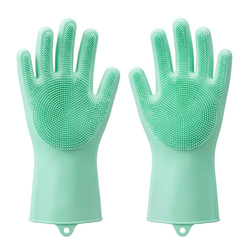 VERAT Kitchen Dishwashing Gloves for Washing Dishes – Reusable Rubber/Silicone Cleaning Gloves for Kitchen, Bathroom & Car Cleaning – Waterproof Household Hand Gloves for Women, Home Essentials (Green) - Image 1