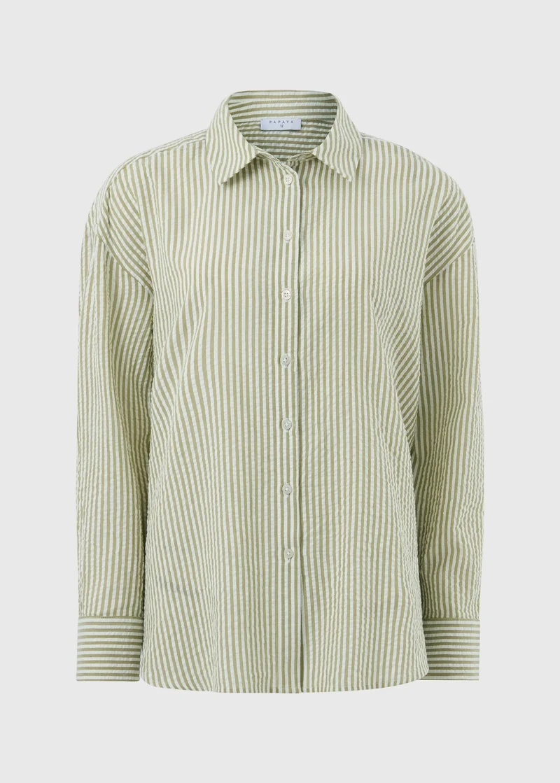 Matalan Khaki Khaki Stripe Seersucker Shirt for Women | Best Price UAE