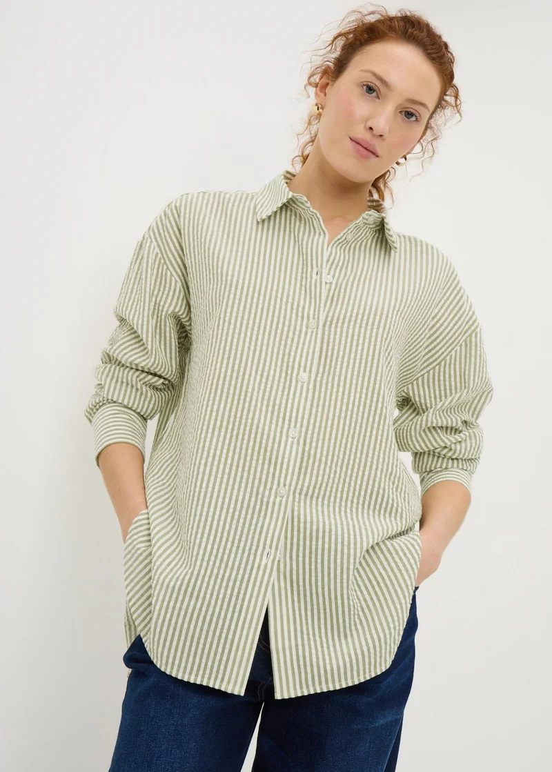 Matalan Khaki Stripe Seersucker Shirt
