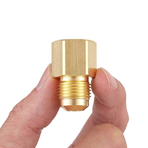 Litorange 2 PCS Brass Flare Tube Fitting Coupling Gas Adapter 3/8" Flare X 1/2" Female NPT Pipe Connector - Image 1