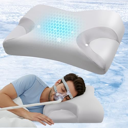 IKSTAR CPAP Pillow for Side Sleeping Relief Neck Shoulder Pain: Neck Support Pillow Reduce Air Leak/Mask Pressure-Memory Foam Pillow with Cooling Pillowcase for Side Back Stomach Sleepers for a Better Sleep - Image 1