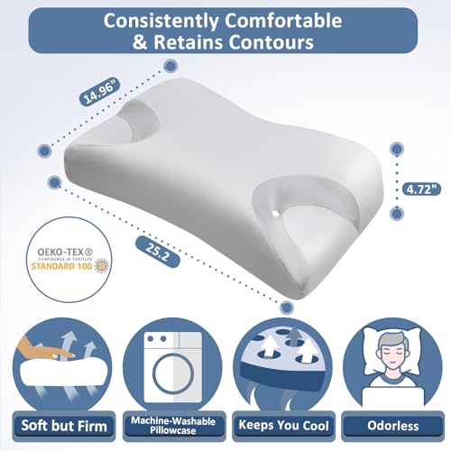 IKSTAR CPAP Pillow for Side Sleeping Relief Neck Shoulder Pain: Neck Support Pillow Reduce Air Leak/Mask Pressure-Memory Foam Pillow with Cooling Pillowcase for Side Back Stomach Sleepers for a Better Sleep - Image 2