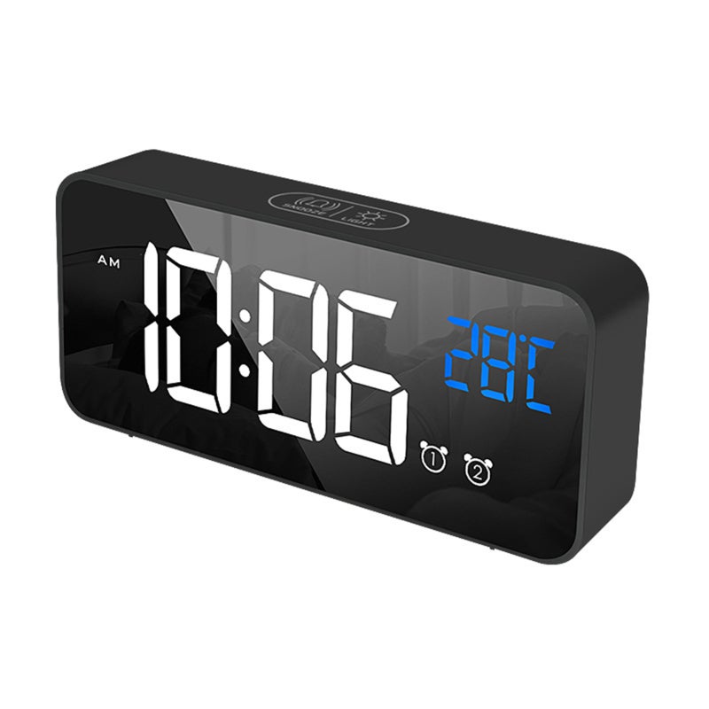 Kids Alarm Clock: Black, Multifunctional With Large LED Display - Voice-controlled Energy-saving Mode, Digital Clock For Bedroom Kids - Image 1