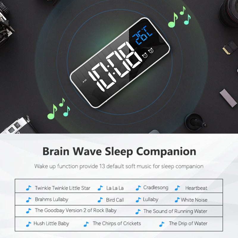 Kids Alarm Clock: Black, Multifunctional With Large LED Display - Voice-controlled Energy-saving Mode, Digital Clock For Bedroom Kids - Image 3