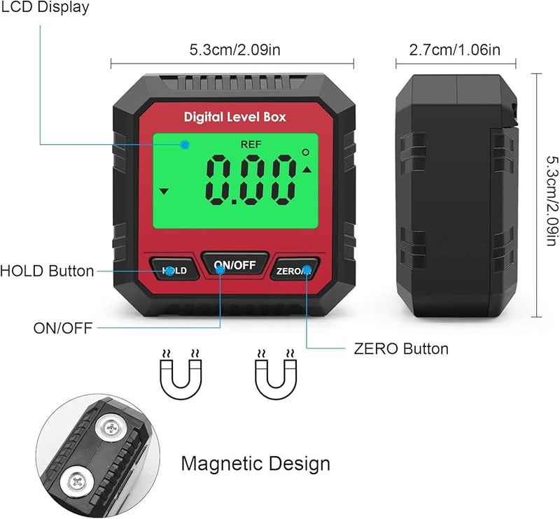 Digital Level Box Magnetic Angle Finder Protractor Red LCD Display Two Modes - Image 3