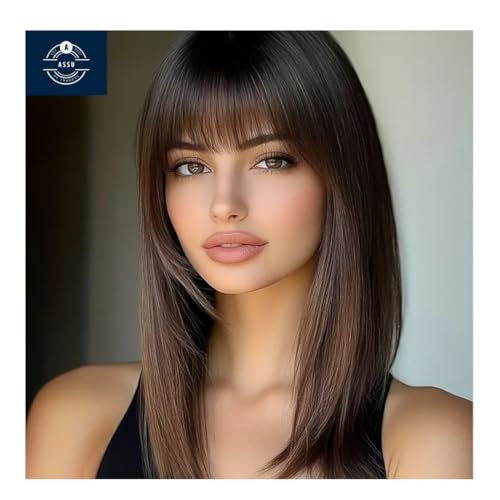 ASSU Brown Straight Synthetic Wig with Bangs for Women | Breathable Rose Net Cap, 150% Density | Perfect for Music Festivals & Spring Summer Events| Wig Accessories | Includes WigCap - Image 2