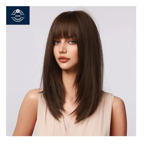 ASSU Brown Straight Synthetic Wig with Bangs for Women | Breathable Rose Net Cap, 150% Density | Perfect for Music Festivals & Spring Summer Events| Wig Accessories | Includes WigCap - Image 4