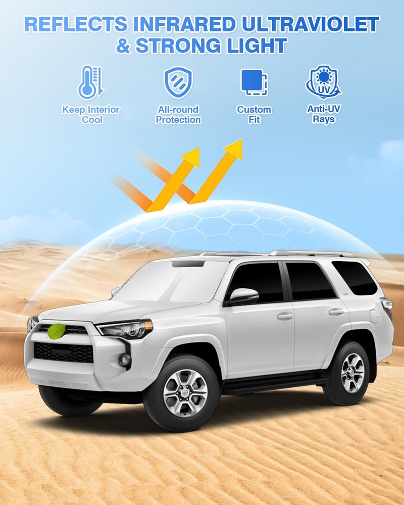 Canvcle Windshield Sunshade for 5th Gen Toyota 4Runner 2010-2024 Accessories Side Rear Window Shade Cover Full Window Sun Visor Set Privacy Protection Camping Keep Vehicle Cool Black 8PCS - Image 2