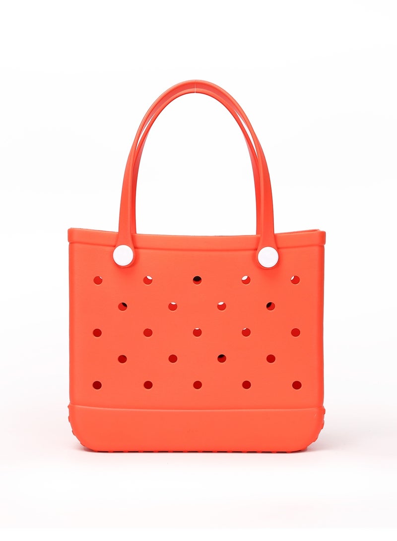 EVA Rubber Beach Tote Bag with 5 Summer Charms | Waterproof, Durable & Easy-to-Clean | Spacious Summer Beach Bag for Women & Family | (Orange - Large) - Image 3