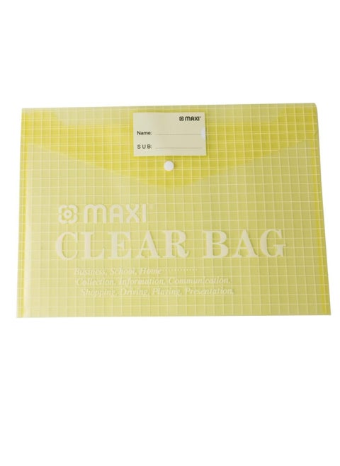Maxi Fool Scap Clear Bag With Name Card Yellow, Document Folders