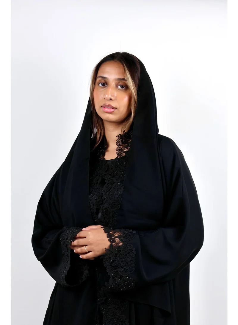 JAMEELA Royal Grandeur Lace-Bordered Abaya Set