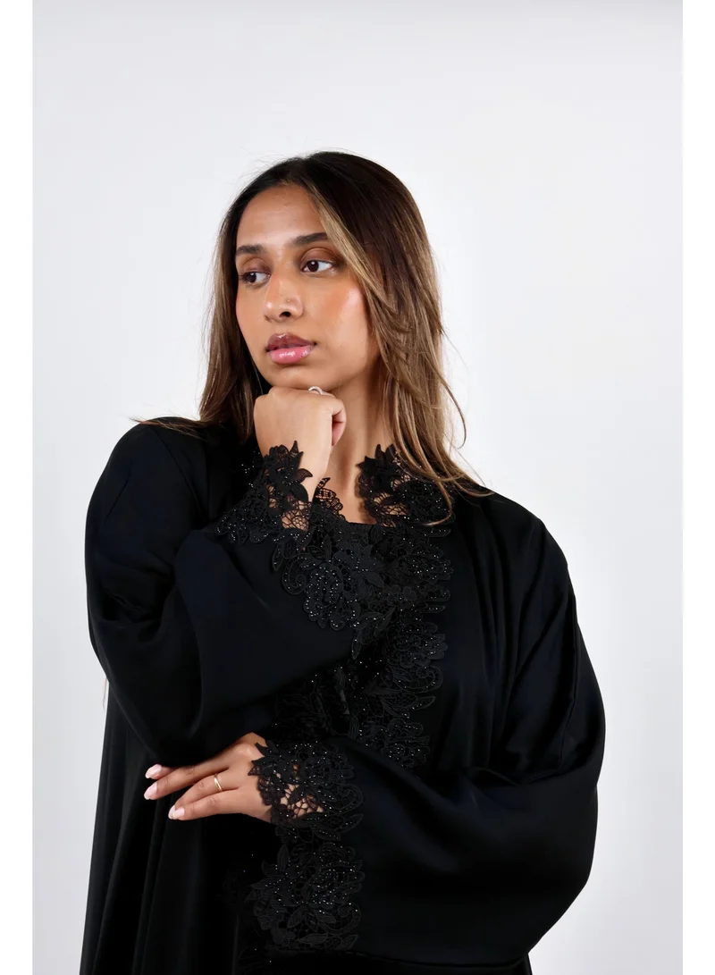 JAMEELA Royal Grandeur Lace-Bordered Abaya Set