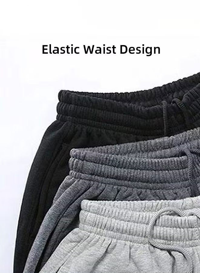 2 قطعة من بنطلونات القطن الرجالية، بنطلونات رياضية غير رسمية بساق مستقيمة وفتحة سفلية مفتوحة، بنطلونات جري فضفاضة بخصر مطاطي وجيوب بسحاب، بنطلونات رياضية خفيفة الوزن للتمرين والجري والركض والتنقل، أسود + رمادي - Image 5