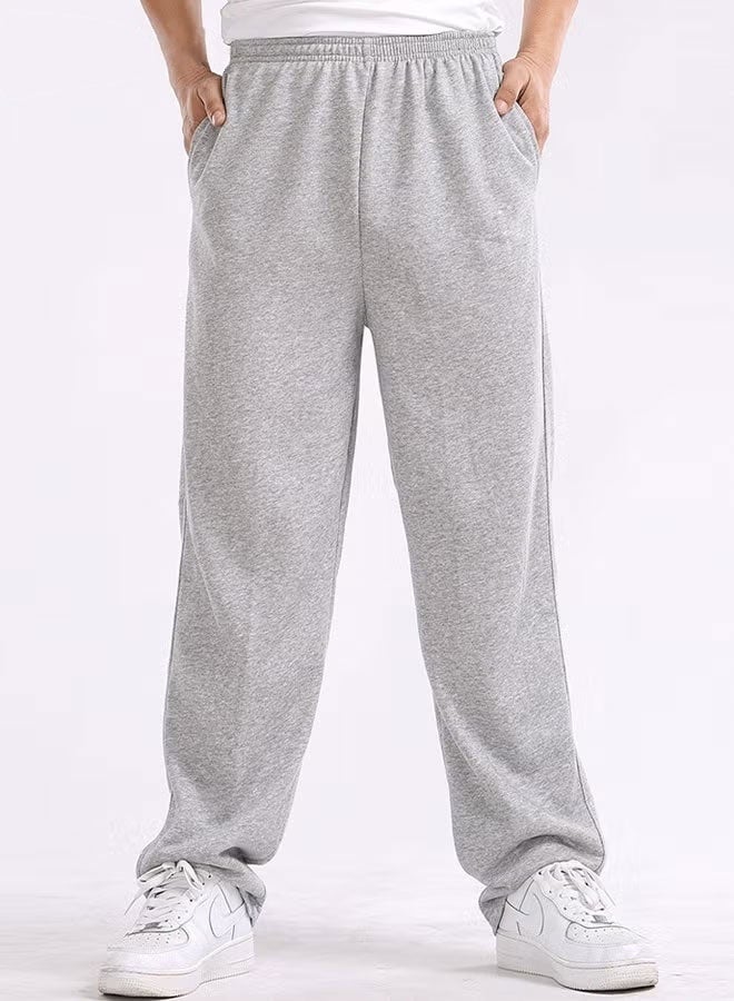 2 قطعة من بنطلونات القطن الرجالية، بنطلونات رياضية غير رسمية بساق مستقيمة وفتحة سفلية مفتوحة، بنطلونات جري فضفاضة بخصر مطاطي وجيوب بسحاب، بنطلونات رياضية خفيفة الوزن للتمرين والجري والركض والتنقل، أسود + رمادي - Image 3