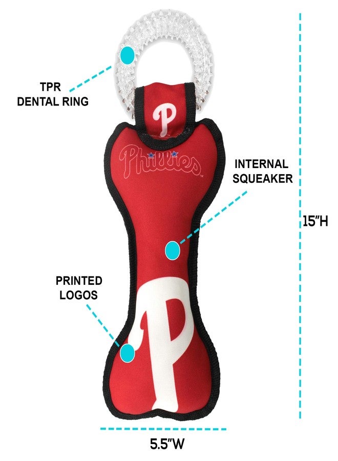 بتس فيرست لعبة شد أسنان للكلاب على شكل عظمة من فريق فيلادلفيا فيليز التابع لدوري البيسبول الرئيسي، مزودة بصافرة. لعبة متينة للحيوانات الأليفة، توفر متعة صحية، وتساعد في فترة التسنين، وتنظيف أسنان ولثة الحيوانات الأليفة. - Image 5