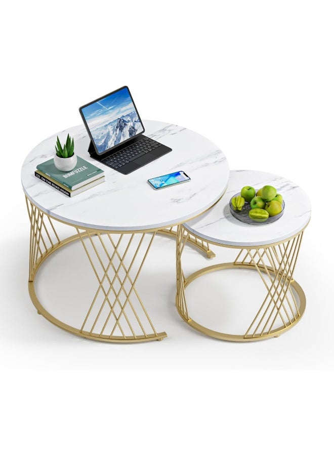 Hometaste 2-Piece Metal Round Nesting Coffee Table Set - Modern Design Stylish Functionality And Space-Saving Elegance - Ideal Living Room Furniture Black