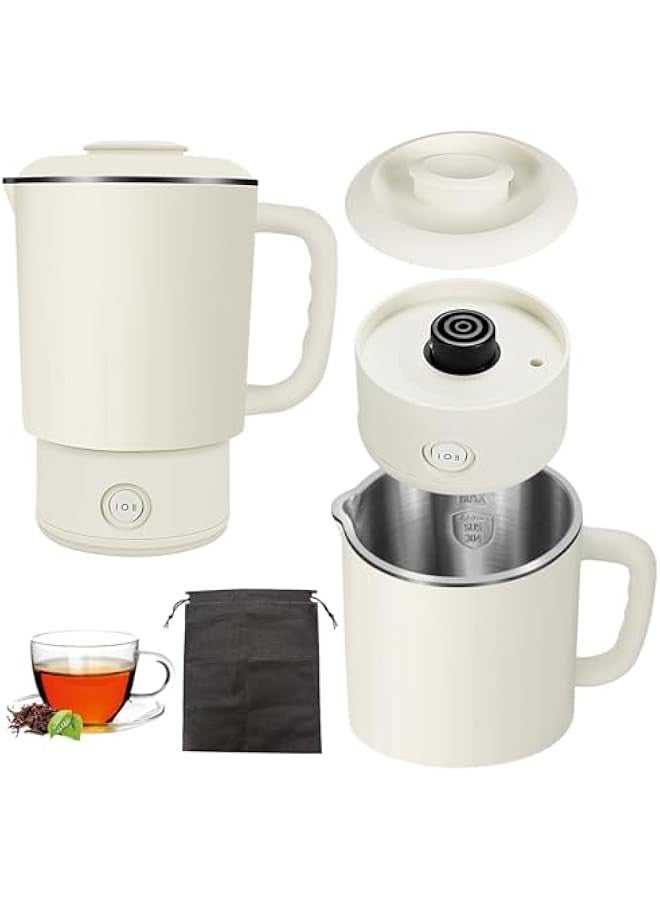 Beauenty 4 in 1 Electric Kettle,0.8L Portable Kettle with Two Temperature Modes for Cooking, Tea, Eggs,5Mins Fast Boiling,600W Stainless Steel Kettle with Detachable Base for Camping, Travel,and Office - Image 1