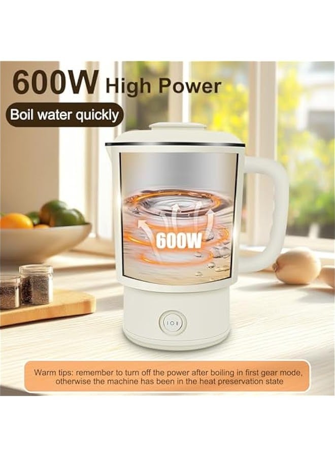 Beauenty 4 in 1 Electric Kettle,0.8L Portable Kettle with Two Temperature Modes for Cooking, Tea, Eggs,5Mins Fast Boiling,600W Stainless Steel Kettle with Detachable Base for Camping, Travel,and Office - Image 2