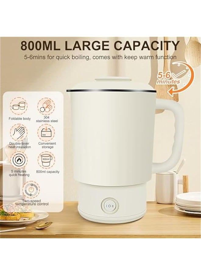 Beauenty 4 in 1 Electric Kettle,0.8L Portable Kettle with Two Temperature Modes for Cooking, Tea, Eggs,5Mins Fast Boiling,600W Stainless Steel Kettle with Detachable Base for Camping, Travel,and Office - Image 3