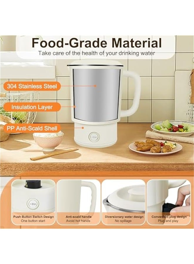 Beauenty 4 in 1 Electric Kettle,0.8L Portable Kettle with Two Temperature Modes for Cooking, Tea, Eggs,5Mins Fast Boiling,600W Stainless Steel Kettle with Detachable Base for Camping, Travel,and Office - Image 5