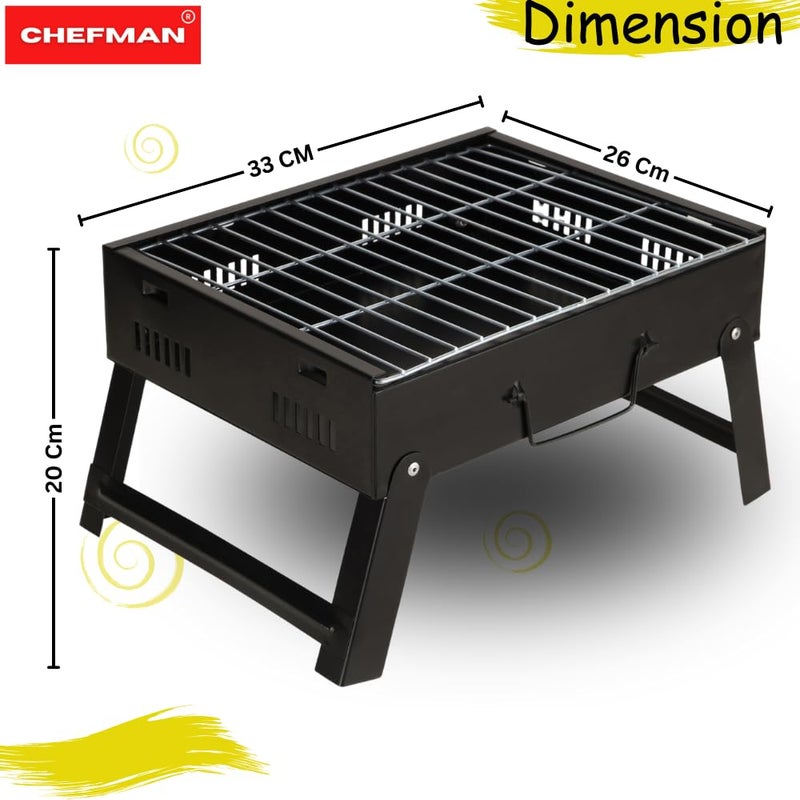 Chefman Mini Portable Table Top Charcoal Barbeque Grill for Outdoor Cooking, Featuring Foldable Legs, Removable Grill, and 5 Skewers, Perfect for Camping, Tailgating, Picnics, and Backyard Barbecues - Image 4