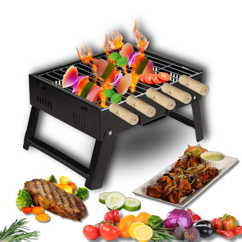 Chefman Mini Portable Table Top Charcoal Barbeque Grill for Outdoor Cooking, Featuring Foldable Legs, Removable Grill, and 5 Skewers, Perfect for Camping, Tailgating, Picnics, and Backyard Barbecues - Image 1