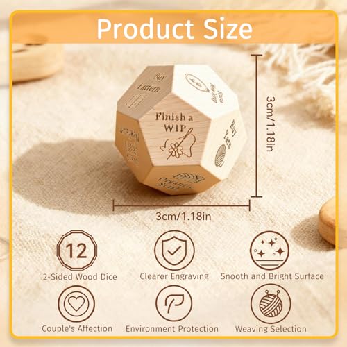 oyeftp Quilters Dice Handmade Wooden Quilting Decision Dice with 12 Engraved Sewing Tasks Fun Quilting Motivation Tool for Quilters Sewists Craft Lovers Easter Basket Stuffers - Image 5