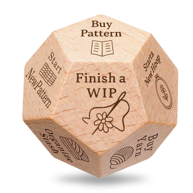 oyeftp Quilters Dice Handmade Wooden Quilting Decision Dice with 12 Engraved Sewing Tasks Fun Quilting Motivation Tool for Quilters Sewists Craft Lovers Easter Basket Stuffers - Image 3
