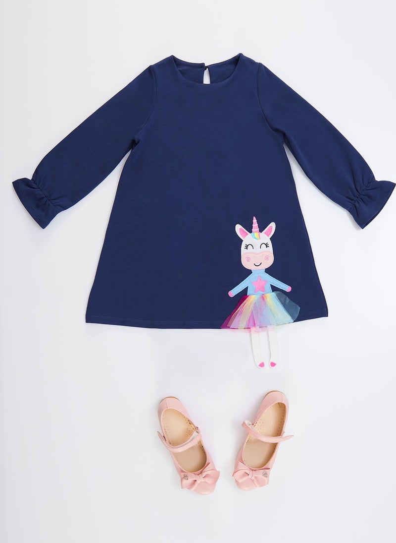 Denokids Lilycorn Navy Blue Girl Dress  - Image 4