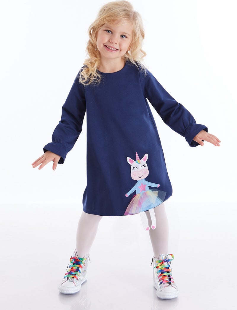 Denokids Lilycorn Navy Blue Girl Dress  - Image 1