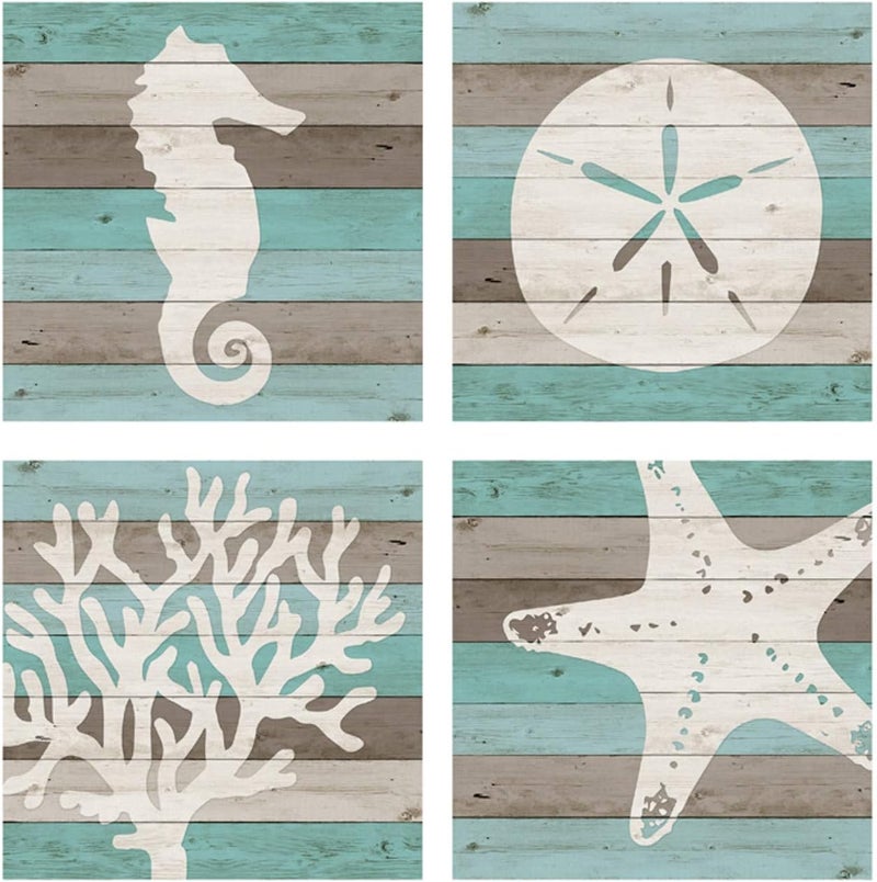 Carson Coaster Square 4 Piece Coastal Wood Home Decor