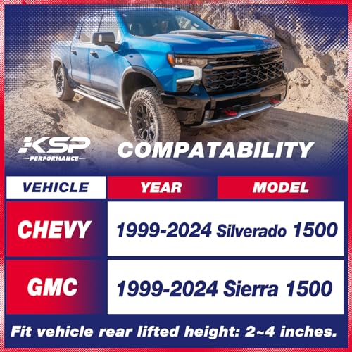 KSP PERFORMANCE KSP Rear Silverado Shock Extender Compatible with Chevy/GMC Lifting for 2-4" in back, Shock Extension for 1999-2024 Silverado Sierra 1500 2WD/4WD 2-4 inch Rear Lifted, 2PC Black Powder Coated Bracket - Image 2