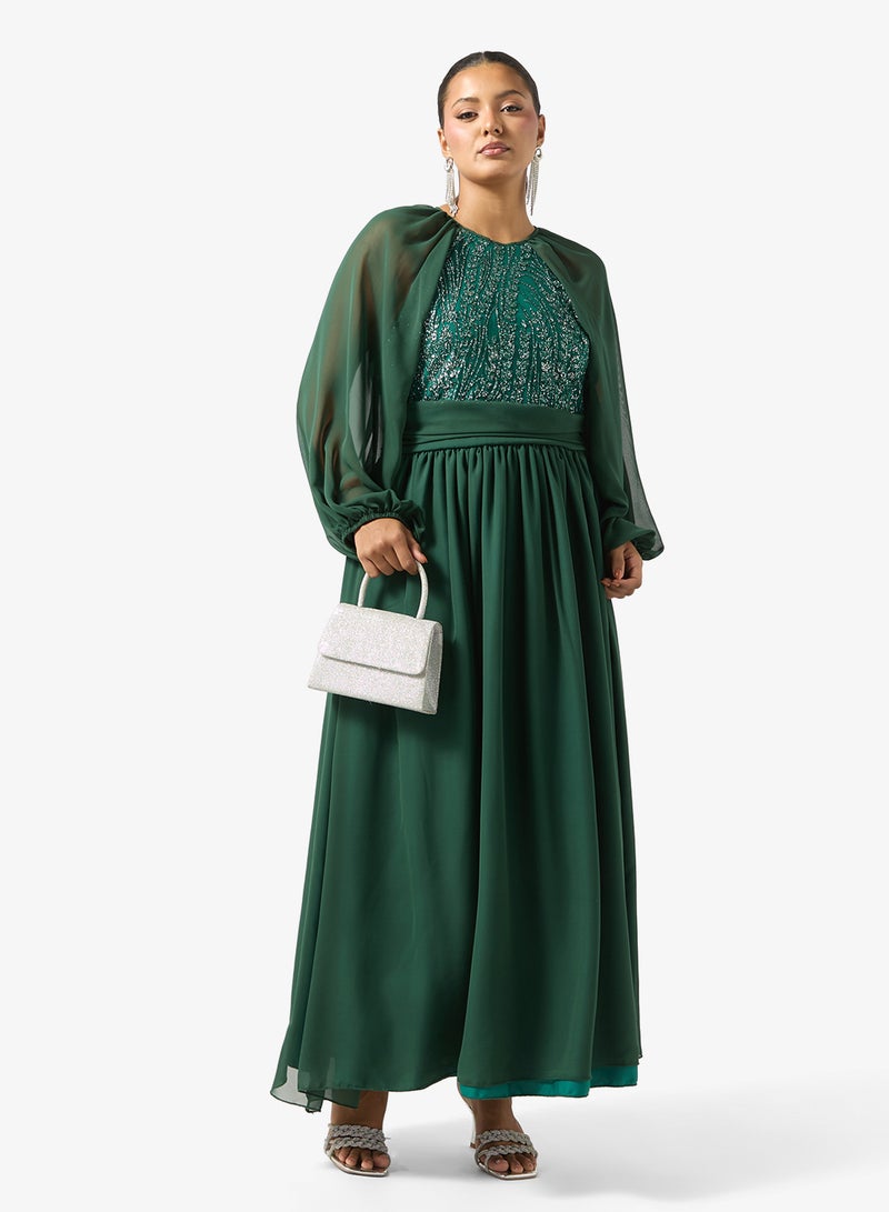 Khizana Plus size A-line Dress With Embellished Bodice - Image 4