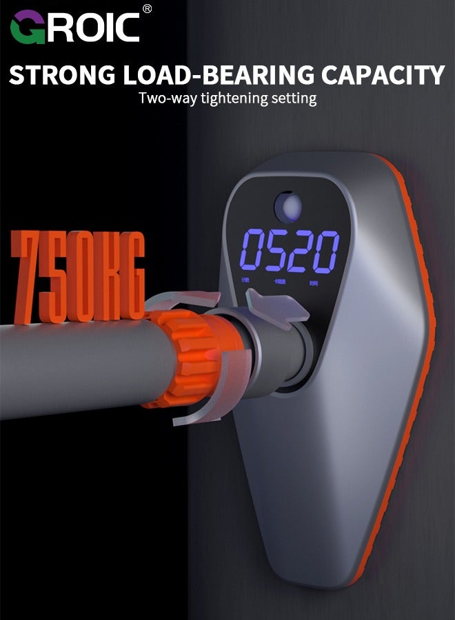 GROIC Pull Up Bar for Doorway, Intelligent Doorway Pull Up Bar 74-97cm with Digital Rep Counter, Calorie, Workout Timer, AI Voice Warning & Level Vial, Door Pull Up Bar, Home Chin Up Bar, Supports 750 kg - Image 5