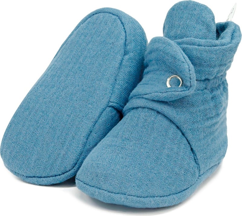 Ella Bonna Muslin Baby Booties, Organic Cotton, Newborn Slippers, Dark Blue - Image 1
