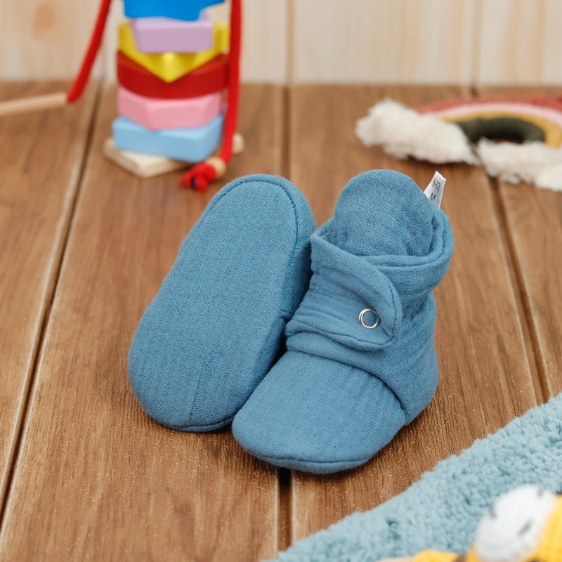 Ella Bonna Muslin Baby Booties, Organic Cotton, Newborn Slippers, Dark Blue - Image 5