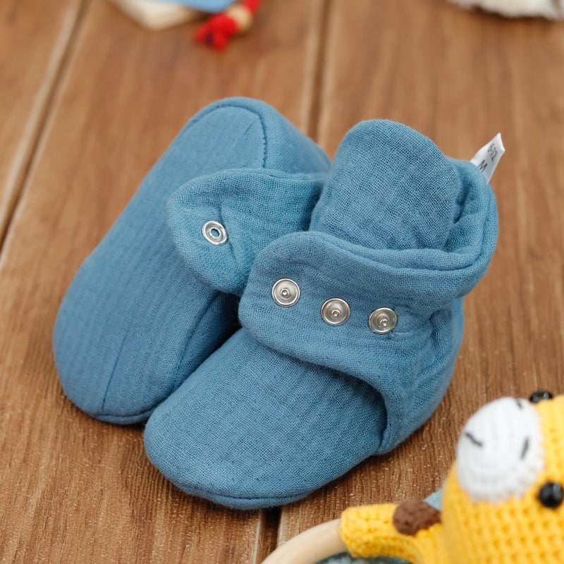 Ella Bonna Muslin Baby Booties, Organic Cotton, Newborn Slippers, Dark Blue - Image 3