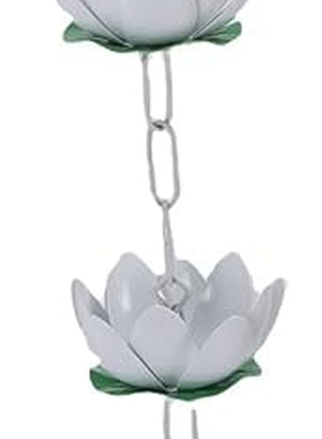 سلسلة مطر من الألومنيوم أبيض اللون بطول 110 سم مع 5 زهور وخطاف لمزاريب السقف - Image 4