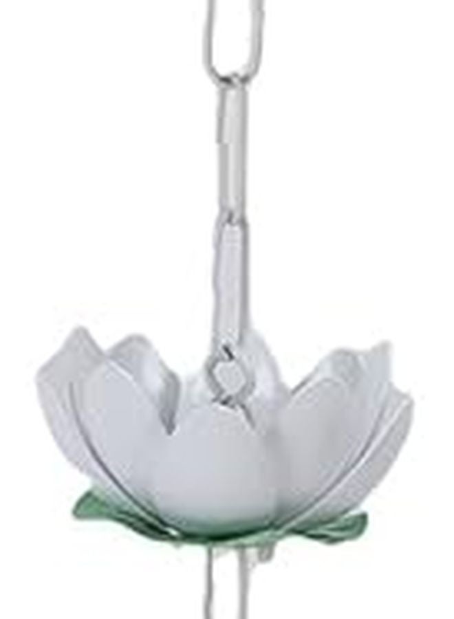 سلسلة مطر من الألومنيوم أبيض اللون بطول 110 سم مع 5 زهور وخطاف لمزاريب السقف - Image 1