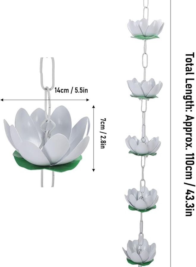 سلسلة مطر من الألومنيوم أبيض اللون بطول 110 سم مع 5 زهور وخطاف لمزاريب السقف - Image 3