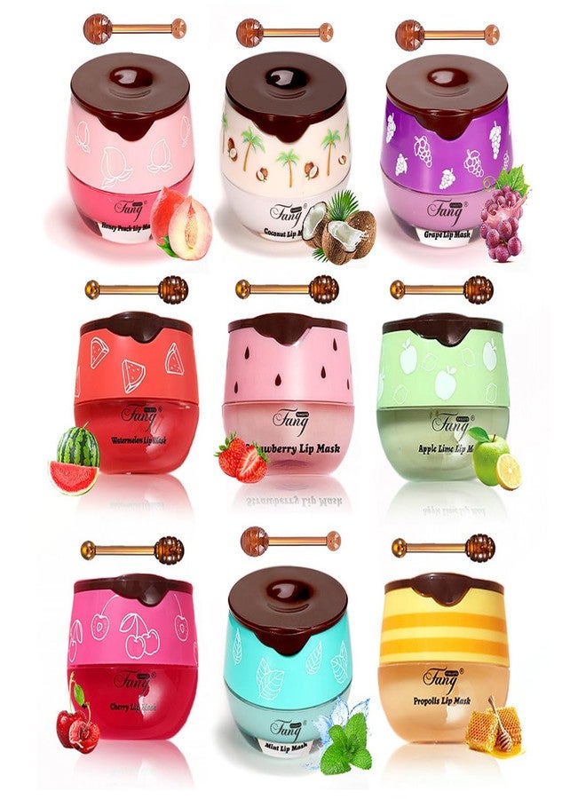 FYEBOO Fruit Lip Mask Set with Honey & Vitamin E, Moisturizing Overnight Treatment, Effective Reduces Lip Lines Prevention Dry and Cracked (9 Flavors) - Image 1