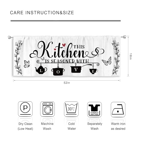 MESHELLY Black and White Kitchen Curtains 52Wx18H Inch Rod Pocket Rustic Valance for Window Farmhouse Wooden Plank Country Drapes Vintage Quotes Printed Living Room Window Treatment Fabric 1 Panel - Image 5
