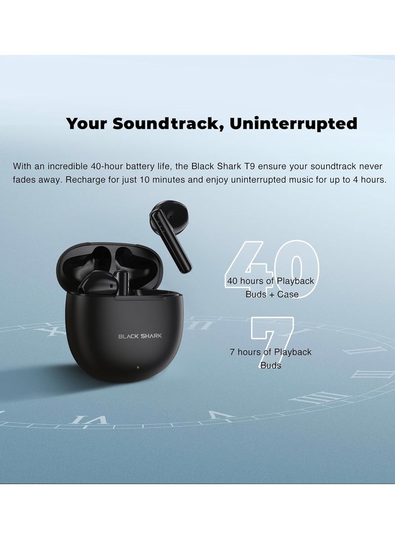 BLACK SHARK سماعات أذن لاسلكية، سماعات ألعاب مع اتصال بلوتوث 5.3، وضع الألعاب، إلغاء الضوضاء النشط وعمر بطارية 40 ساعة T9 - أسود - Image 3
