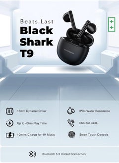 BLACK SHARK Wireless Earphones, Gaming Earbuds With Bluetooth 5.3 Connectivity, Gaming Mode, Active Noise Cancellation and 40 Hours Battery Life T9 - Black  - Image 4