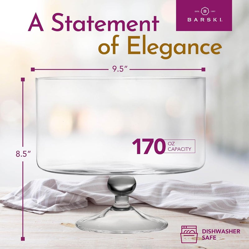 Barski وعاء تريفل كبير جميل سعة 170 أونصة - وعاء تريفل زجاجي على قاعدة - 5 كوارت - وعاء تقديم دائري بقطر 9.5 بوصة - طبق عرض لطبقات الكعك للحلويات والفواكه والسلطة - Image 4