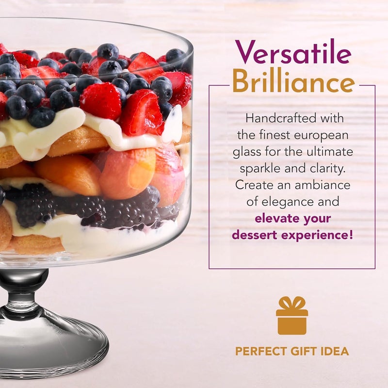 Barski وعاء تريفل كبير جميل سعة 170 أونصة - وعاء تريفل زجاجي على قاعدة - 5 كوارت - وعاء تقديم دائري بقطر 9.5 بوصة - طبق عرض لطبقات الكعك للحلويات والفواكه والسلطة - Image 3